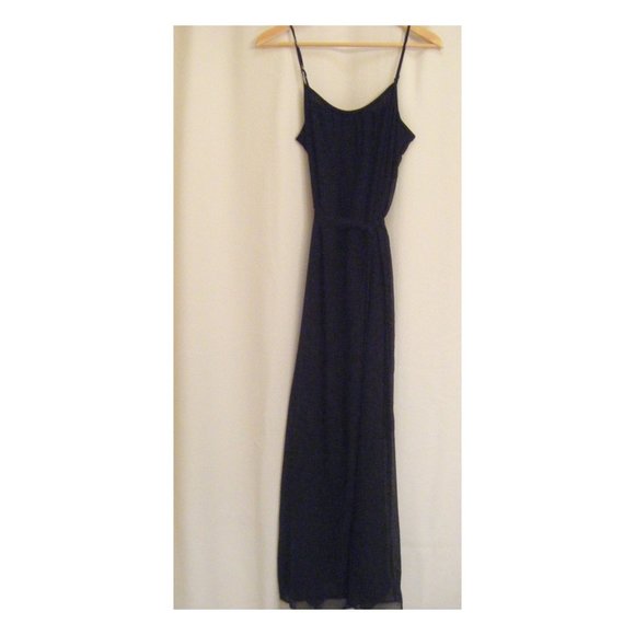 Sheer Black Maxi Dress Spaghetti Strap Lined Forever 21 Size Small - Picture 1 of 7